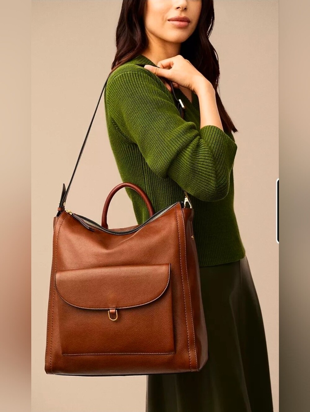 Fossil Brown Leather Backpack Tote - Picture 2 of 9